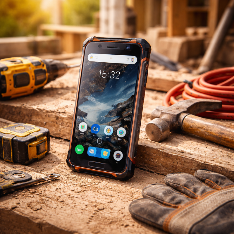 Rugged smartphone in werkomgeving