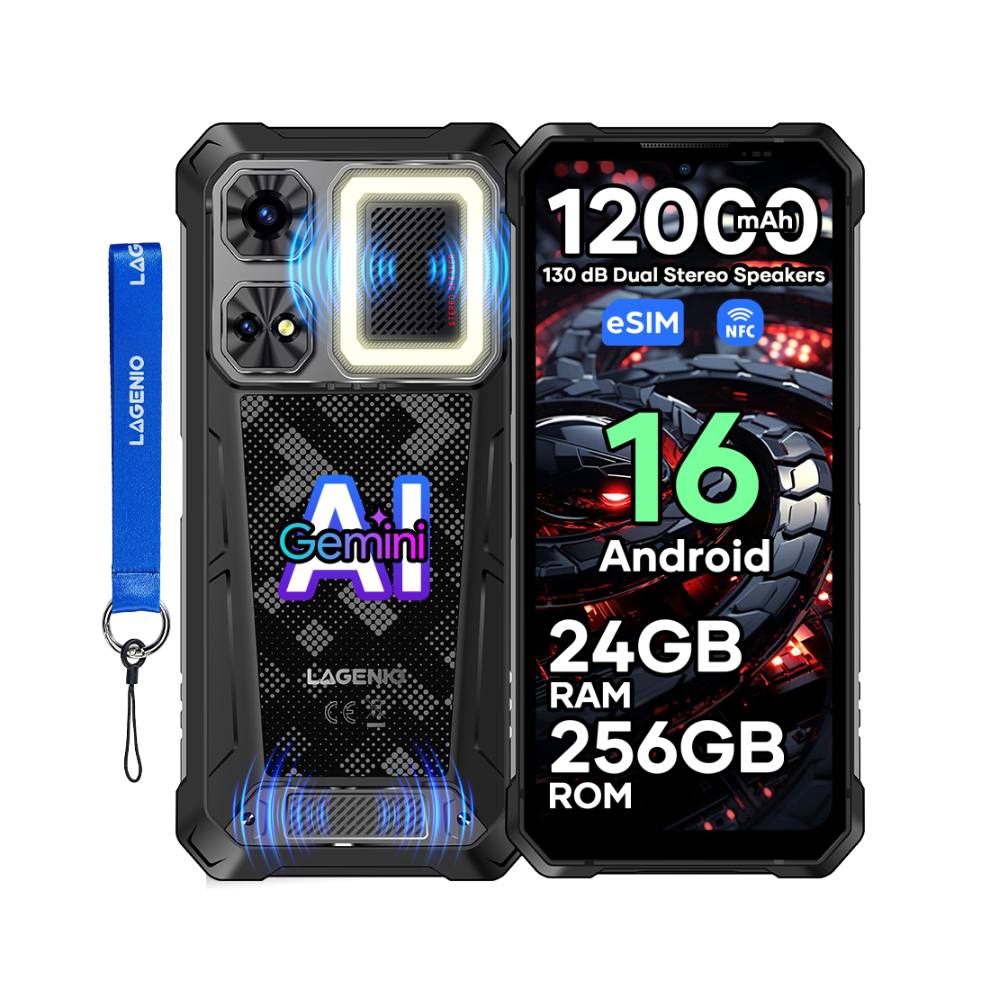 Lagenio Rhino 1 pro 24GB / 256GB, Black