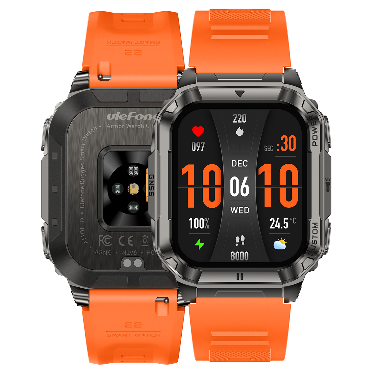 Ulefone Armor Watch Ultra rugged smartwatch met zwarte en oranje horlogeband
